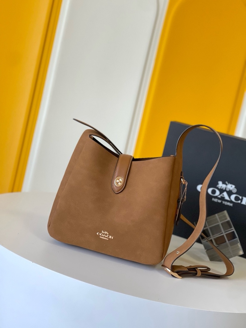 Coach Brown Suede Shoulder Bag with Adjustable Strap